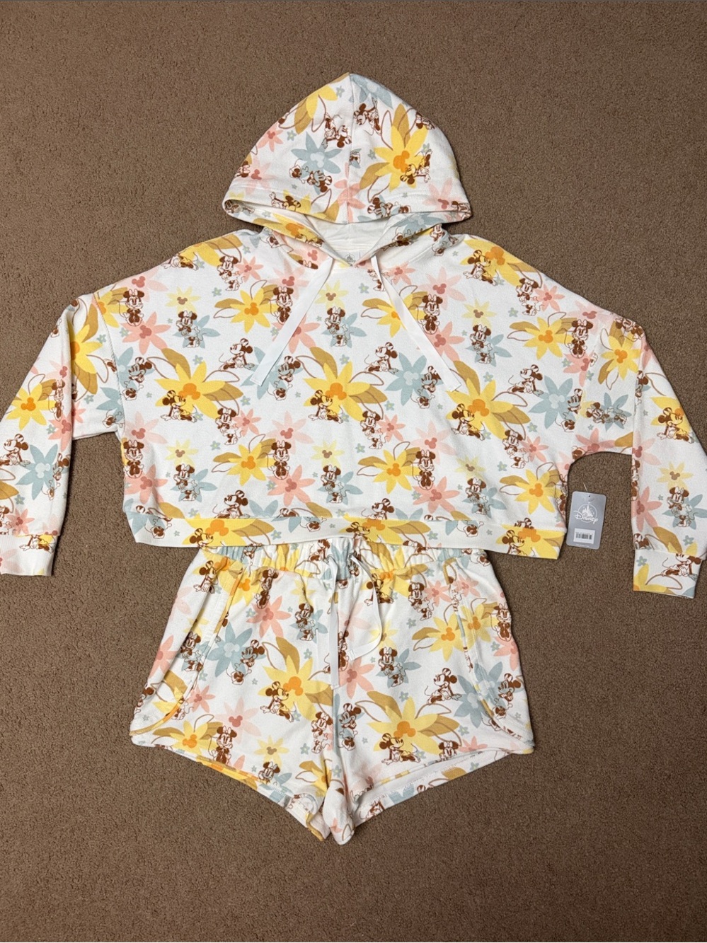 Disney Minnie Mouse Terry Cloth Cropped Hoodie with matching shorts